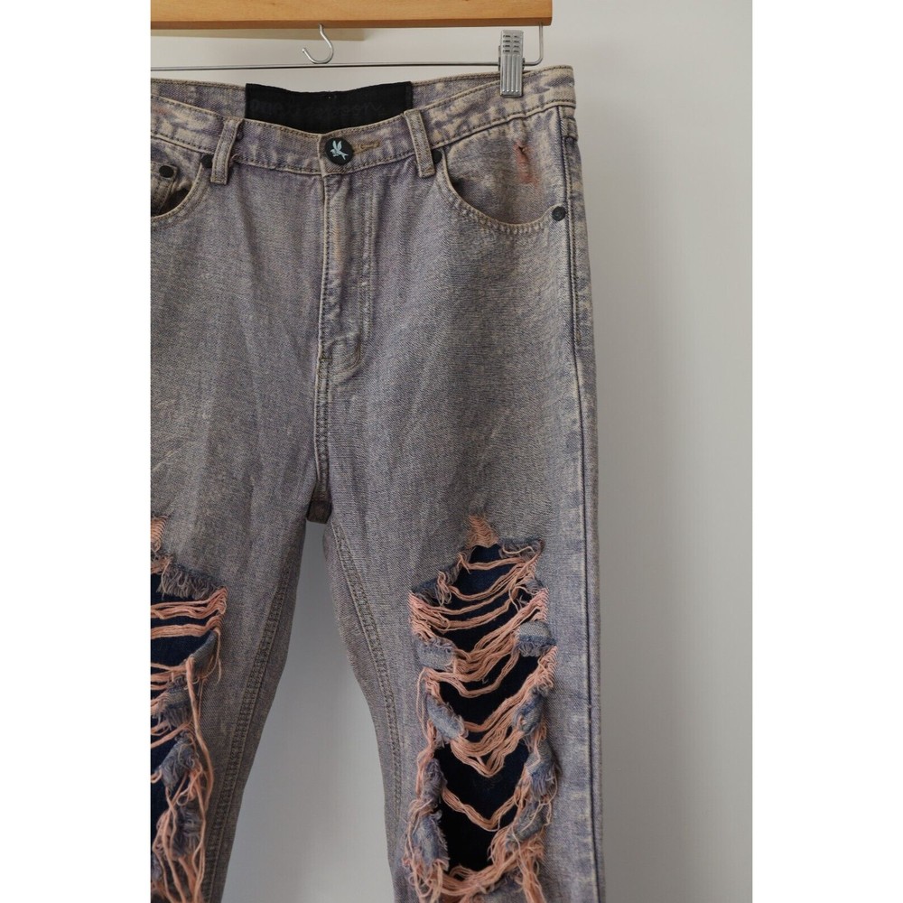 One X One Teaspoon Jeans Size 25 Distress Denim Flare Patched Frayed Grunge Emo - Picture 2 of 10